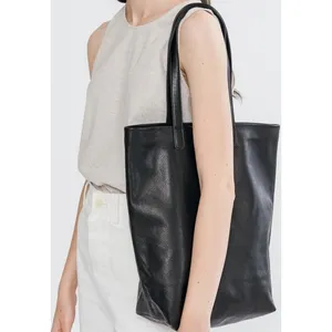 Baggu Tote Milled Leather Nubuck Bag Handbag Natural Interior Pocket Navy Blue thumbnail 2