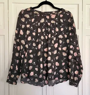 Loft black and floral long sleeve blouse size small thumbnail 1