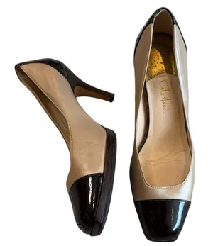Cole Haan Beige Brown Patent Cap Toe Pumps Heels 8.5 B thumbnail 1