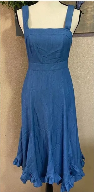 NWOT Lulus Darling Time Blue Chambray Handkerchief Midi Dress With Pocke… thumbnail 1