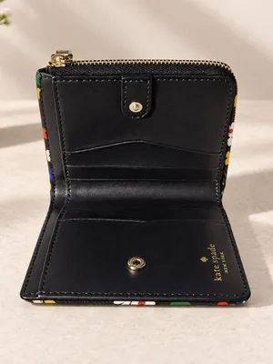 Kate Spade Floral Compact Snap Wallet Black Multicolor Zip Coin Pocket thumbnail 4