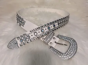 White Chunky Bedazzled Western Style Belt Small thumbnail 1