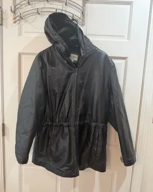 Sonoma Black Fuzzy Hooded Leather Jacket Size Large thumbnail 1