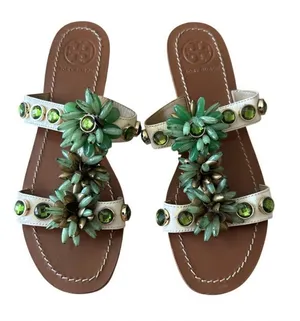 Tory Burch Floral‎ Gemstone Embellished Slide Sandals 8.5 thumbnail 1