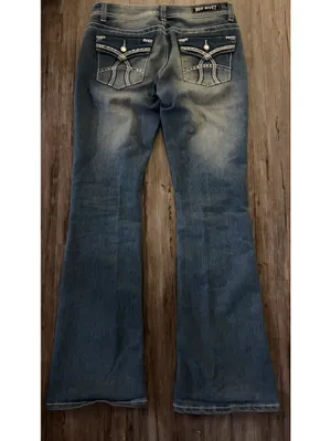 Y2K Red Rivet Light Wash Flared Embellished Jeans Sz 7 thumbnail 2