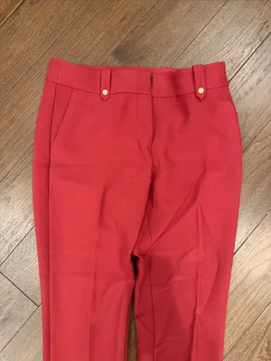 LOFT Slim Ankle Pants Plum Red Gold Button Detail Women’s Size 6 - C54-127 thumbnail 2