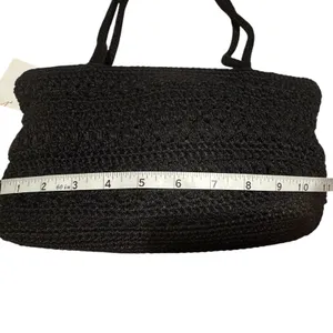 The Sak Black Crochet Shoulder Bag Woven Knit Tote Zip Top Boho Purse 90's Y2K thumbnail 5