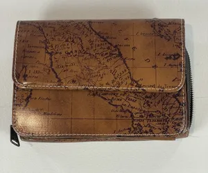 Patricia Nash Map Leather Wallet Brown Size 7x4.5 Vintage Style thumbnail 1