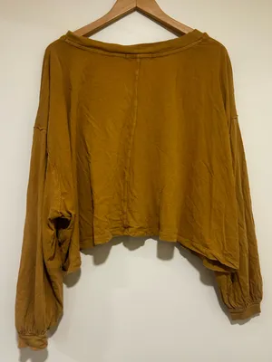 We The Free Cropped V-Neck Long Sleeve Top Mustard Brown Size Small thumbnail 5