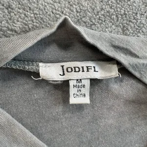 Jodifl Cutout Choker Tee Shirt Women Medium Gray High Low Dolman Sleeve Distress thumbnail 4
