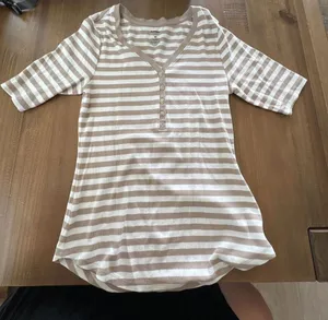 Sonoma Goods For Life Slim Fit Elbow Sleeve Ribbed Henley Top in Tan Stripe thumbnail 1