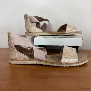 Sorel Ella Sandal Rose Gold Metallic Leather‎ Elastic Cross Strap LL5344-664 9 thumbnail 2