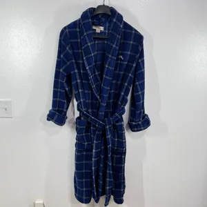 Tommy Bahama‎ Mens Blue Plaid Plush Fleece Bath Robe Small/Medium S/M Loungewear thumbnail 2