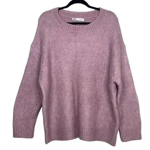 ZARA Oversized Ribbed Hem Long Sleeve Round Neck Pullover Sweater M Purple thumbnail 14