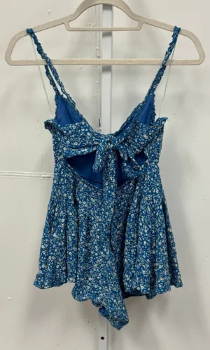 Princess Polly Blue Floral Cutout Back Tie Romper Braided Straps Cottagecore thumbnail 1