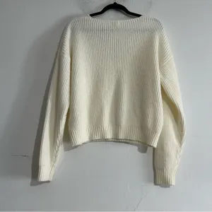POL Cream V-Neck Pearl Beaded Floral Sweater Size Small Boho Coquette thumbnail 4