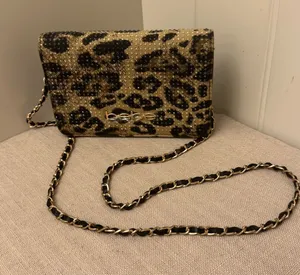Bebe Leopard Animal Print Sparkle Chain Mini Purse thumbnail 1