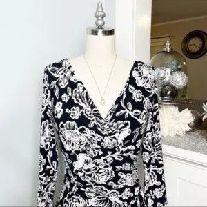 Ralph Lauren Floral Ruched Sheath Dress Black & White 2 XS thumbnail 3