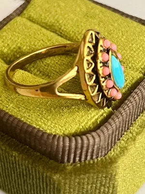Pink Evil Eye with Teal Center Ring Titanium Steel Gold Tone Statement Ring Siz thumbnail 3