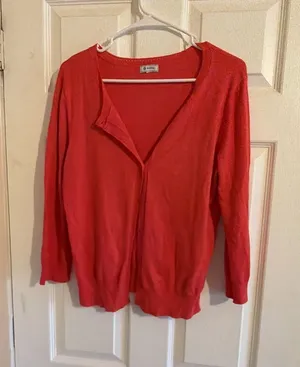 Susina Coral Pink Button-Up Cardigan Sweater with Long Sleeves thumbnail 1