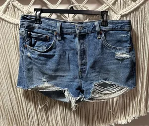 Levi's Blue Distressed Cutoff Denim Shorts thumbnail 1