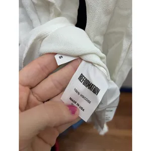 Reformation Ivory Smocked Mock Neck Long Sleeve Viscose Top Small‎ White Crepe thumbnail 3