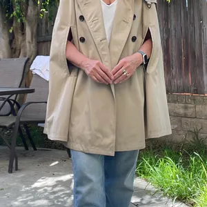 Banana Republic Khaki Double-Breasted Cape Coat Classic Preppy academia fall M thumbnail 12