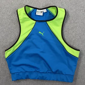 PUMA Women's XL Activewear Crop Top Blue Neon Green Racerback Athletic Workout thumbnail 1