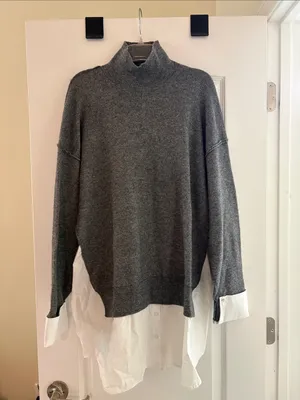 Zara Combination Poplin Knot Sweater NWT Large thumbnail 4