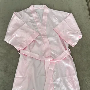 Silk robe with pockets. Belt included. Short sleeve. Color- pink. Size small thumbnail 1