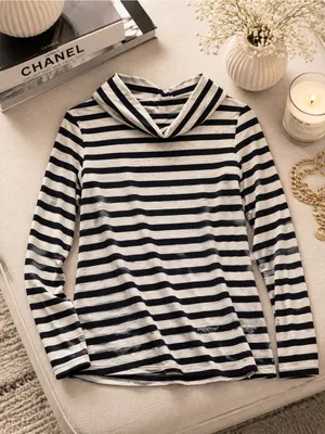 croft & barrow Black and Cream‎ Striped Turtleneck thumbnail 2