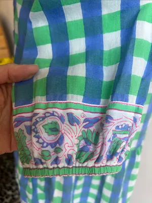 SZ Blockprints Priya Gingham Tiered Blue Green White Dress Size Small thumbnail 8