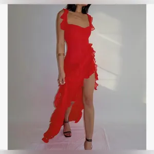 NEW Red High Slit Ruffle Bodycon Maxi Wedding Party Prom Dress XL thumbnail 2