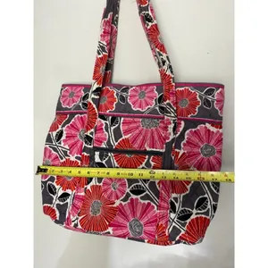 VERA BRADLEY Black Pink Large Quilted Tote Bag thumbnail 4