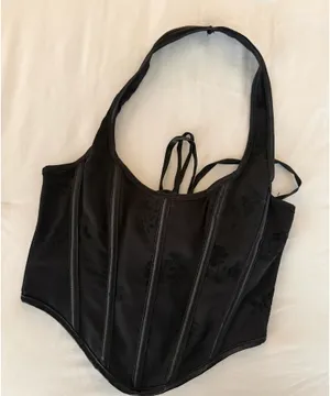 SheIn Black Corset Top Halter thumbnail 1