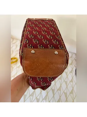 Dooney & Bourke Red Burgundy Logo Tote with Brown Leather Trim thumbnail 4