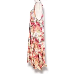 Vintage 90s Baby Pink Floral Crinkle Maxi Dress‎ Romantic Sleeveless Rayon Small thumbnail 5