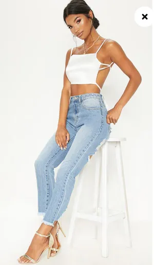 Pretty Little Thing NWT Satin Backless Strappy Crop Top thumbnail 1