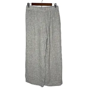 Tahari 100% Linen Wide Leg Crop Pants Small Gauzy Textured Pull On Pockets‎ Gray thumbnail 2