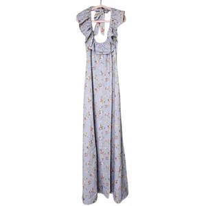 NWT WeWoreWhat Vintage Roses Ruffle Halter Sleeveless Maxi Dress XS Blu Lavender thumbnail 2