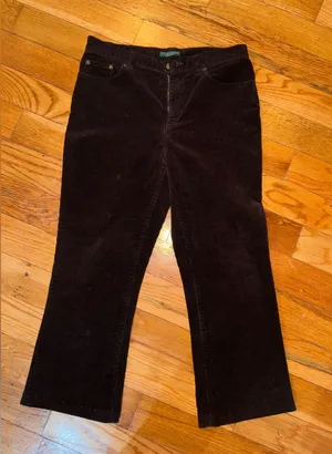 💜Polo Ralph Lauren Women's Burgundy and Brown Trousers thumbnail 1