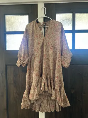 Aakaa Taupe and Rust Paisley Ruffle Dress thumbnail 2
