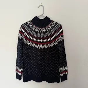 Eddie Bauer Fair Isle Sweater Navy Mock Neck Size M Cozy Knit thumbnail 2