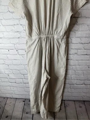 Madewell Cream and Navy Striped Button-Up jumpsuit wide leg size large thumbnail 11