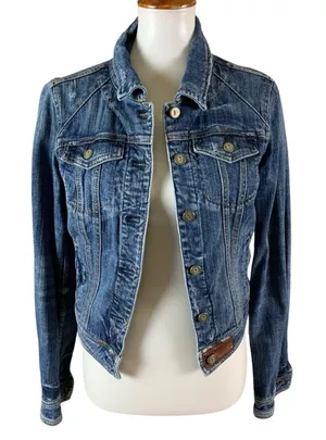 Pilcro Stretch Fitted Vintage Wash Denim Jacket Boho Western Style Small thumbnail 1