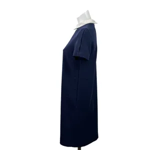 Zara Women's Navy Blue Short Sleeve Collared Polo Zip Shift Mini Dress Size XS thumbnail 2