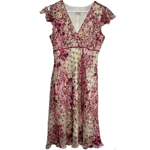 Vintage Studio Y Empire Waist Dress Y2K Short Sleeve V-Neck Tie Floral Pink XL thumbnail 2