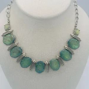 Elegant Statement Silver and Blue Green Iridescent Necklace thumbnail 6