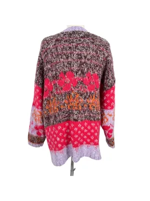Altar'd State Casey Purple Floral Open Front Fuzzy Cardigan Sweater Size Small thumbnail 5