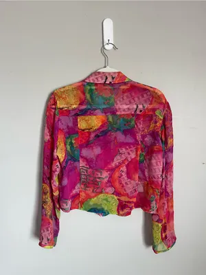 Chico's Multicolor Silk Cropped Button-Up Blouse Sz S thumbnail 5